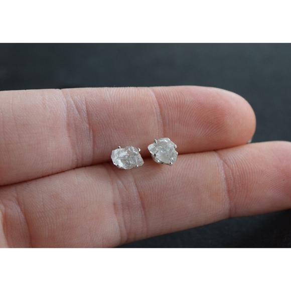 raw stone earrings, natural gemstone studs in sterling silver, crystal e… - Picture 1 of 4
